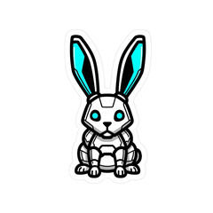 Obraz premium Cute Robotic Bunny with Bright Blue Ears and Eyes.