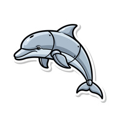 Obraz premium Cute Robotic Dolphin Illustration with Metallic Sheen and Playful Design.