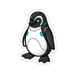 Fototapeta premium Cute Robotic Penguin Sticker with Blue Accents and Futuristic Design.