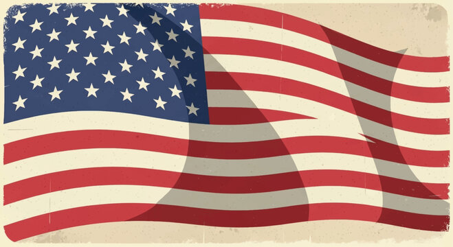 American flag, vintage style, waving flag, USA patriotism, red white blue