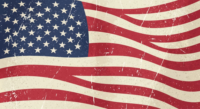 Vintage American Flag, Distressed USA Flag, Retro Patriotic Symbol, Grunge Flag Illustration