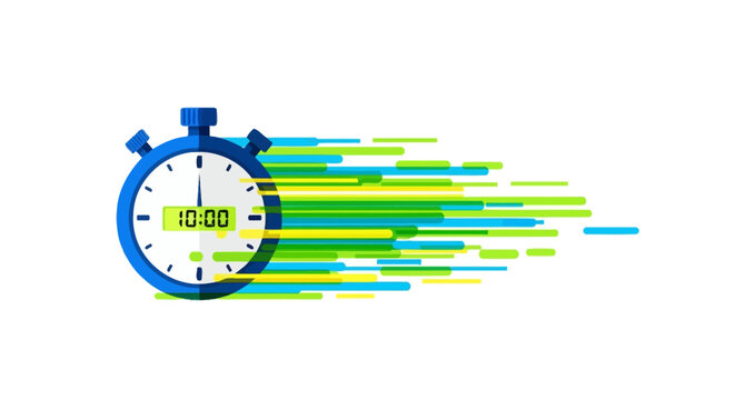 Fast Stopwatch Showing 10:00 with Speed Lines - Time Management Concept