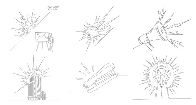 Continuous line drawing of office chair with radiant light burst representing professional status promotion and leadership achievement.