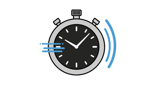 Stopwatch icon with motion blur and sound waves, symbolizing speed and time management.