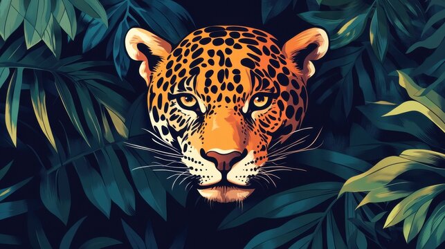Close-Up of a Jaguar Amidst Lush Green Jungle Foliage and Leaves