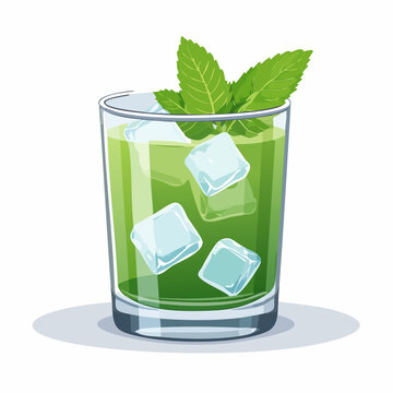 Refreshing Green Drink with Mint and Ice Cubes
