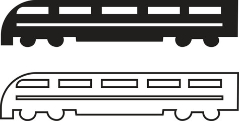 Train icon set in flat, outline style. Freight cargo wagons, passenger railcars and locomotive transport symbols. Minimal railway illustration collection for logistics, travel and infographic designs. © Mr 360 graphic