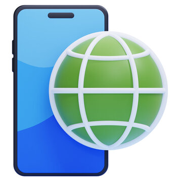 PNG 3D Mobile Web Browser Icon on Smartphone Icon Isolated on a Transparent Background