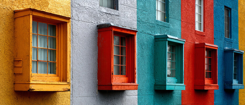 Colorful window facade urban pattern colorful window wall architecture rainbow color building exterior vibrant painted house creative city design