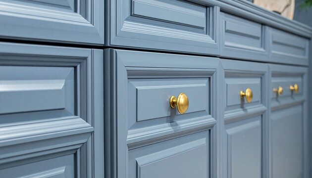 Blue cabinet gold knobs elegant furniture design