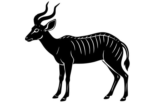 Black Antelope Silhouette Vector Illustration - Minimalist Horned Deer Icon