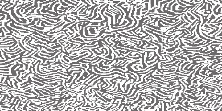 Seamless black and white organic maze pattern. Abstract hand-drawn style labyrinth with winding lines creating a complex topographic or microbial texture for modern graphic design backgrounds.