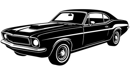 Naklejka premium Classic Muscle Car Silhouette Vector - Vintage Black Coupe Automotive Profile Icon