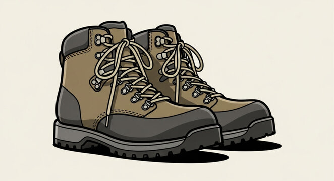 Pair of sturdy hiking boots with laces and rugged soles.