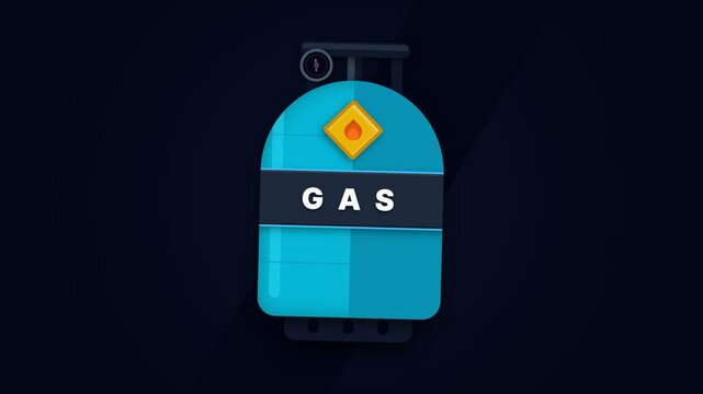 Stylized Blue Gas Cylinder Tank with Pressure Gauge and Flame Warning Sign for Industrial Energy and Fuel Concepts