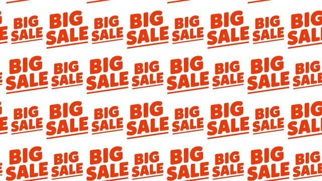 Red big sale text pattern on white background, bold typography for shopping festival and business promotion.