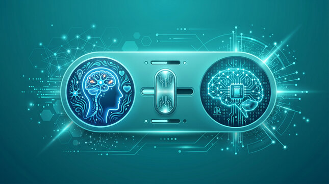 Digital brain concept with AI and human intelligence.