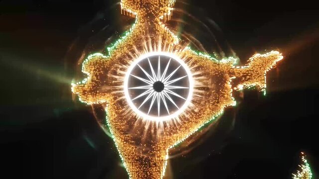 Futuristic Digital India Hologram Map with Glowing Ashoka Chakra