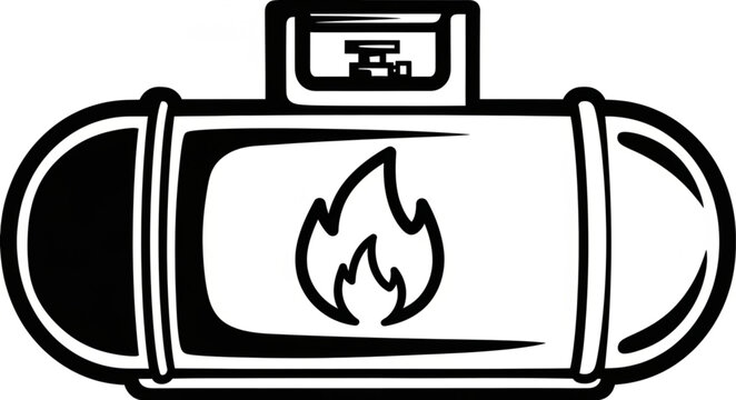 Propane Tank Illustration with Flame Symbol for Gas Safety.