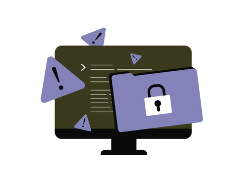 Cybersecurity with data security and website protection in digital interface. Protect user data and prevent threats with online protection and security warning vector illustration