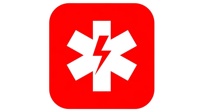 Red Square Icon Featuring a White Star of Life with Lightning Bolt.