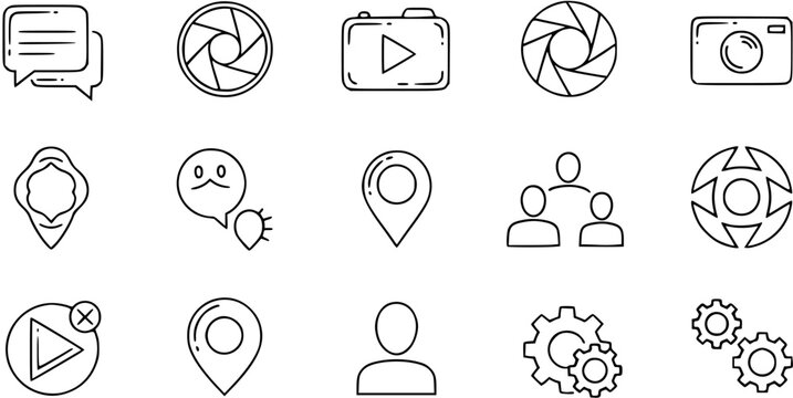 Hand-drawn Outline Digital Icons Set for Technology, Communication, Social Media, Web, and Mobile App Interface