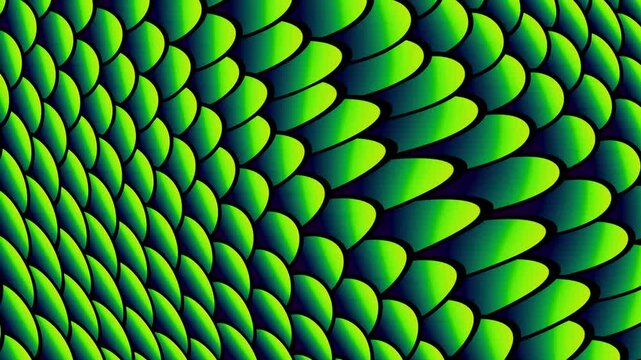 Abstract animation of bright green to dark blue gradient scales forming a dynamic pattern background loop