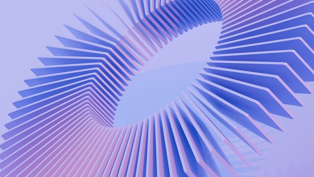 A circle made of blue plastic rectangle shapes. 3d rendering.