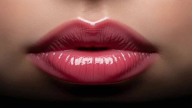 Close-Up Of Pink Glossy Full Lips