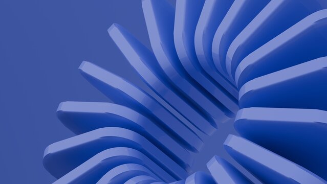 A circle made of blue plastic rectangle shapes. 3d rendering.