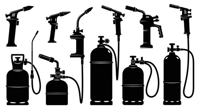 Silhouette Collection of Blowtorches and Welding Torches.