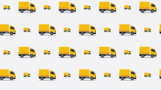 Yellow delivery truck icons, logistics and shipping service concept for commercial transport business.