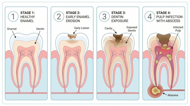 Tooth decay progression - 4-stage series
