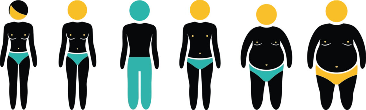 Male and female human figures representing different body types and obesity levels