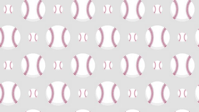 Baseball icons pattern with red stitching, sports equipment and athletic game concept for team sports.