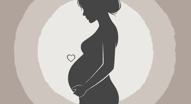 Silhouette of a pregnant woman with hands cradling her baby bump, symbolizing new life and anticipation of motherhood