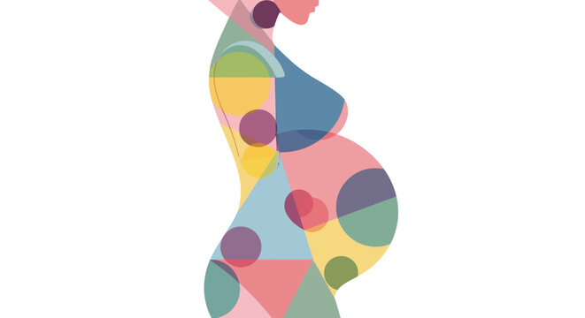 Abstract representation of a pregnant woman's silhouette, featuring a colorful geometric pattern symbolizing life and new beginnings