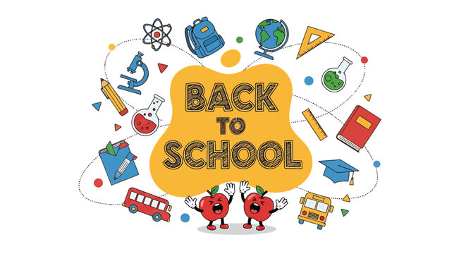 Back to School icons, colorful educational symbols, cartoon style illustrations, vector graphics