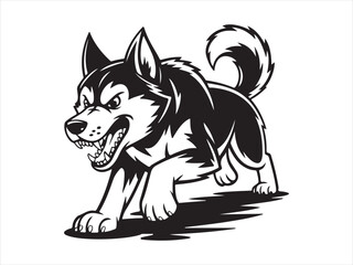 A aggressive military dog leaping in attack black silhouette vector illustration, fierce husky canine logo design © Chan