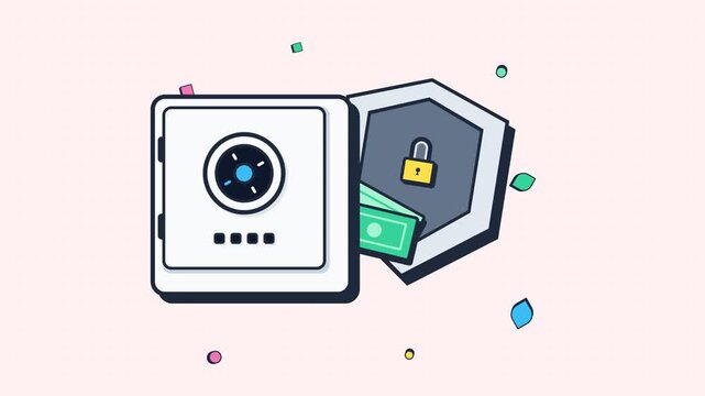 Secure Bank Vault and Cash Money Protected by a Shield Icon for Financial Safety and Cyber Security Concept