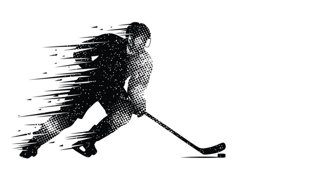 Hockey player, ice hockey, monochrome illustration, dynamic motion, sports graphics