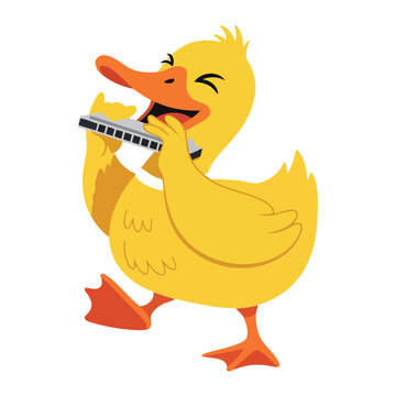 Yellow Duck Playing Harmonica cartoon duck smiling duck
