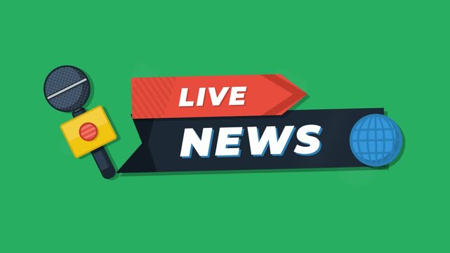 Live News Graphic with Microphone and Globe Icon over Chroma Key Green Screen Background