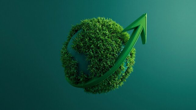 Green grass globe with an upward rising arrow