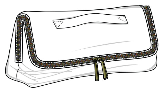 Wallet bag for women front and back vector mockup template technical drawing.