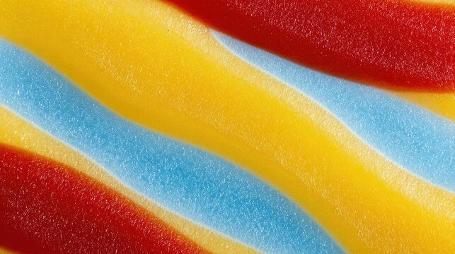 Vibrant red, yellow, and blue candy stripes in macro view