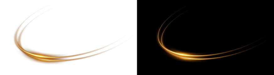 PNG image of Abstract golden glowing light trails creating a dynamic curved effect on transparent background © zakir
