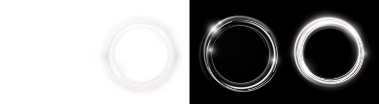 PNG image of&nbsp;Glowing white circular light ring effect with bright shiny sparkles shown on transparent background