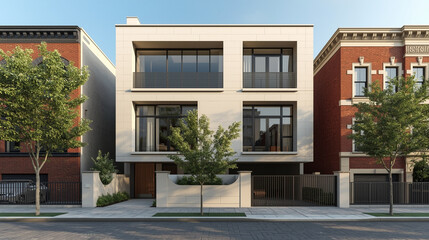 Fototapeta premium Modern Minimalist Townhouse Facade Architecture, Generative AI