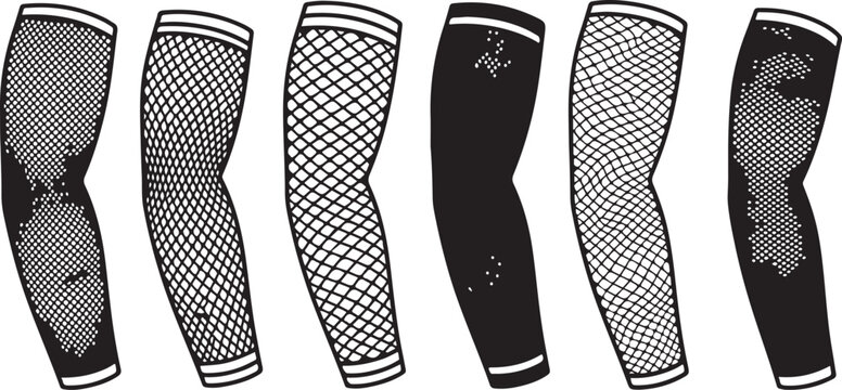 Six black and white striped socks on white surface vector illustration Vector